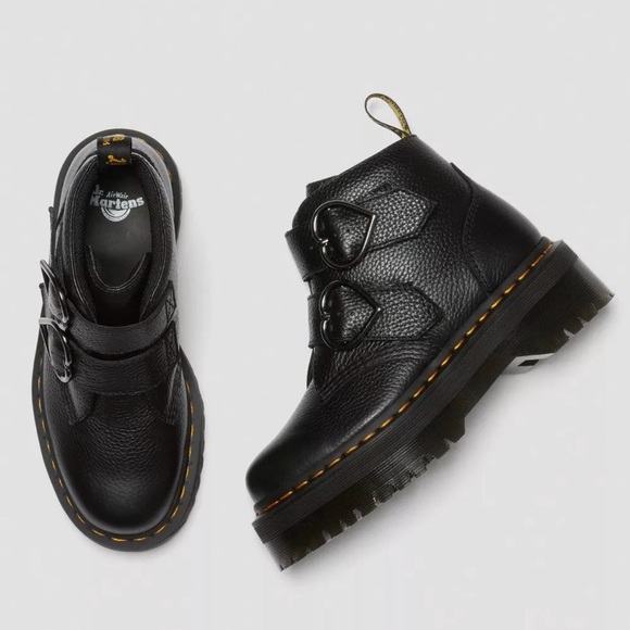 Dr. Martens Shoes - Dr. Martens Black Devon Heart Buckle Platform Boots